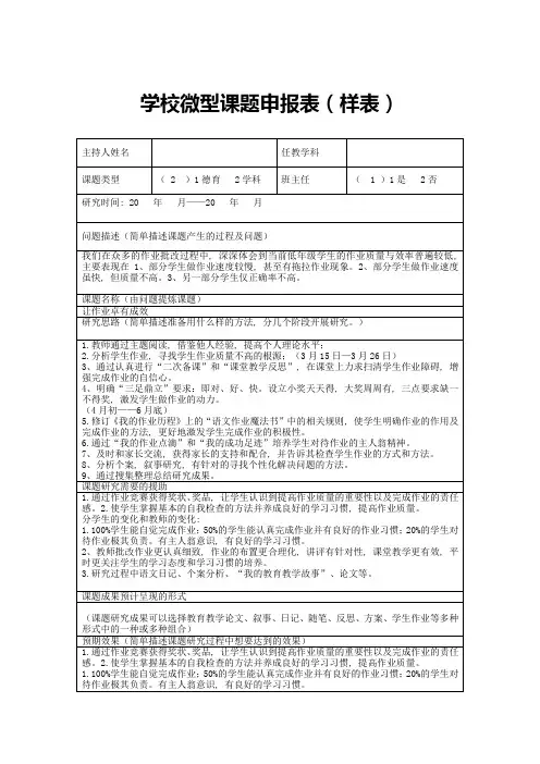 学校微型课题申报表(样表)
