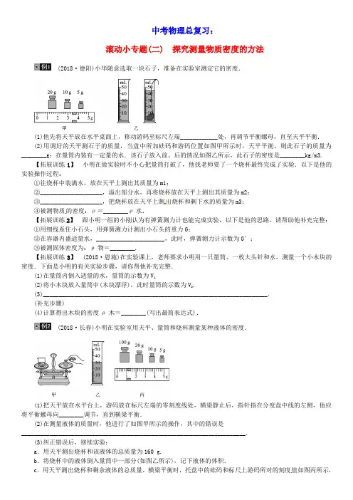 2019年中考物理总复习小专题二探究测量物质密度的方法习题(含参考答案)