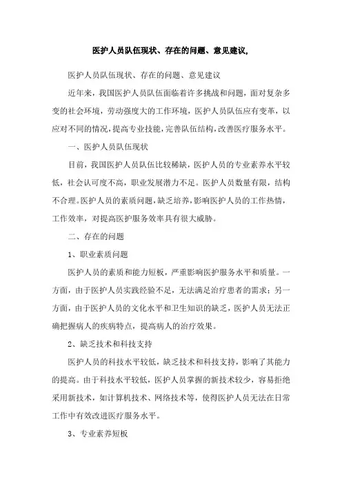 医护人员队伍现状、存在的问题、意见建议,