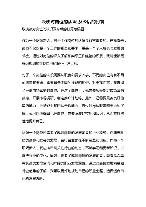 谈谈对岗位的认识 及今后的打算