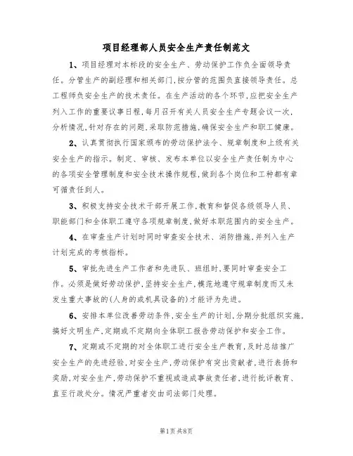项目经理部人员安全生产责任制范文（3篇）