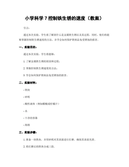 小学科学7控制铁生锈的速度(教案)