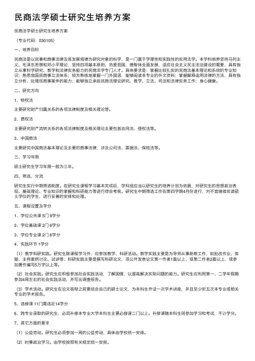 民商法学硕士研究生培养方案