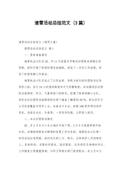 清雪活动总结范文(3篇)
