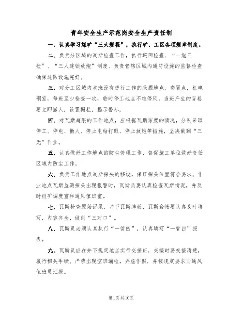青年安全生产示范岗安全生产责任制(6篇)