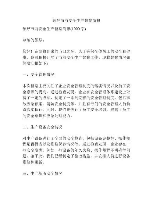 领导节前安全生产督察简报