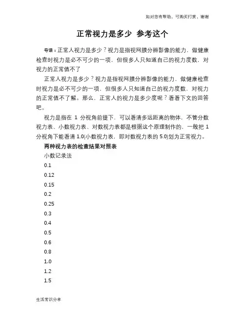 正常视力是多少 参考这个