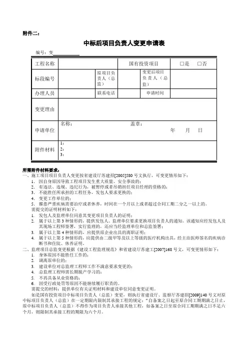 南京市中标后项目经理变更表