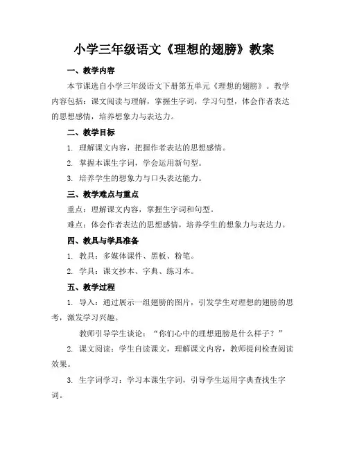 小学三年级语文《理想的翅膀》教案