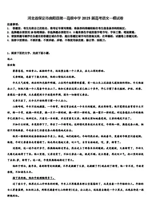 河北省保定市曲阳县第一高级中学2025届高考语文一模试卷含解析