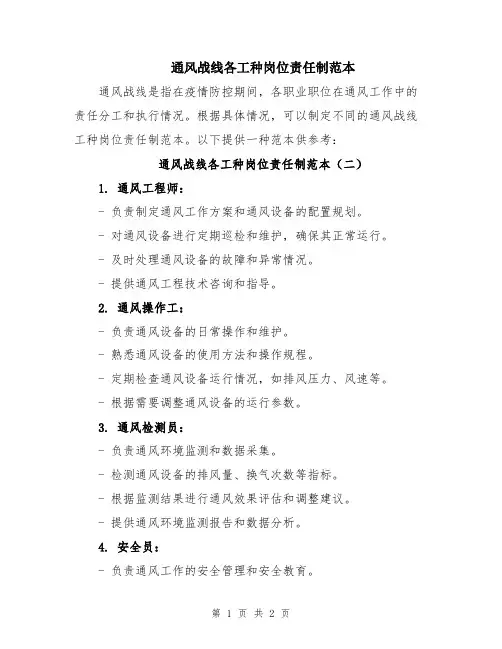 通风战线各工种岗位责任制范本