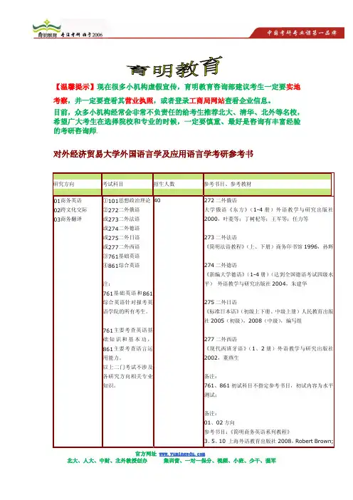 对外经济贸易大学外国语言学及应用语言学考研参考书,考研招生人数,考研复试参考书,考试重点