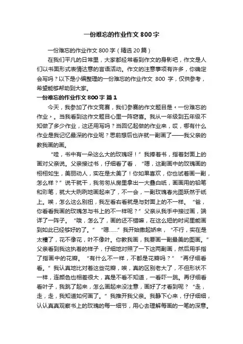 一份难忘的作业作文800字（精选20篇）