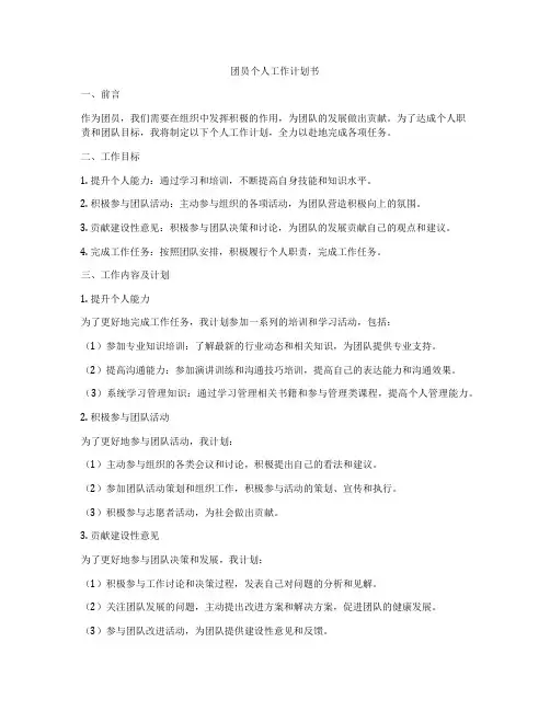 团员个人工作计划书