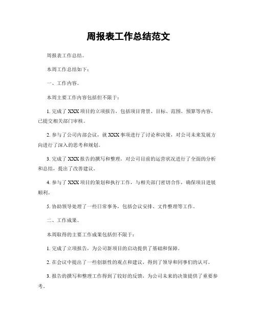 周报表工作总结范文