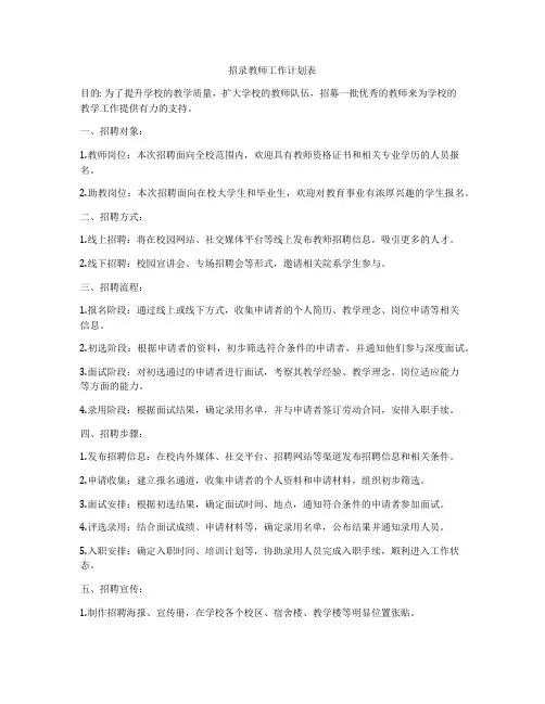 招录教师工作计划表