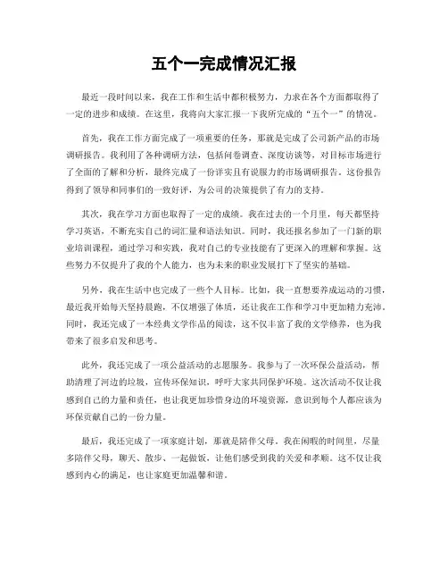 五个一完成情况汇报