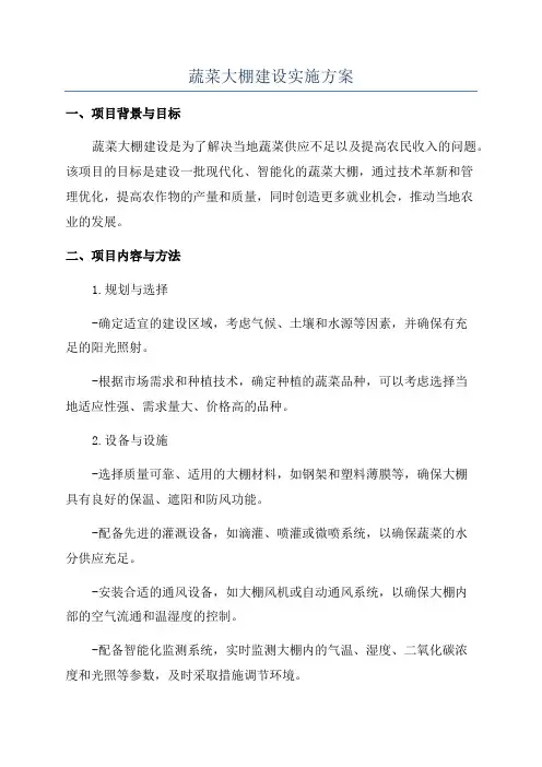 蔬菜大棚建设实施方案