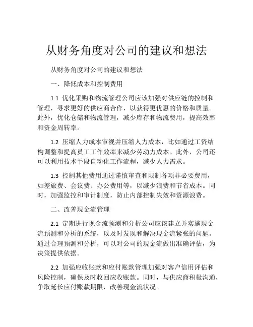 从财务角度对公司的建议和想法
