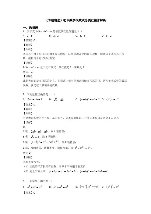 (专题精选)初中数学代数式分类汇编含解析