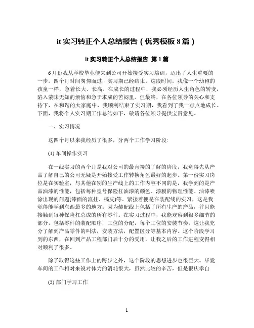 it实习转正个人总结报告(优秀模板8篇)