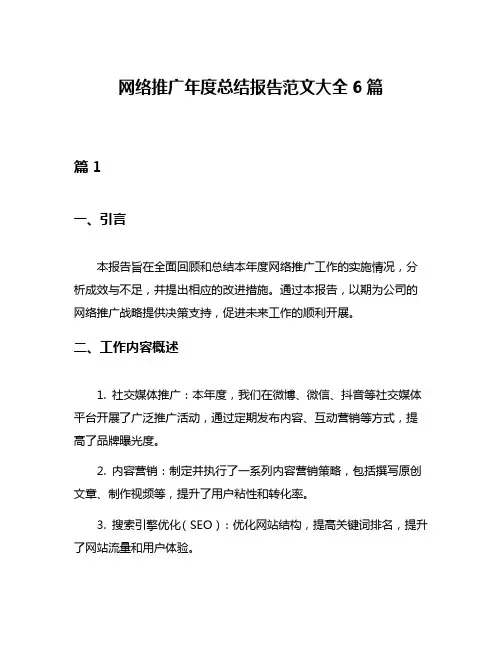 网络推广年度总结报告范文大全6篇