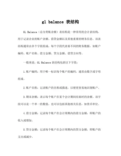 gl balance 表结构