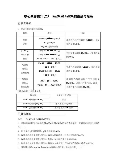 学案1：核心素养提升（二） Na2CO3和NaHCO3的鉴别与除杂