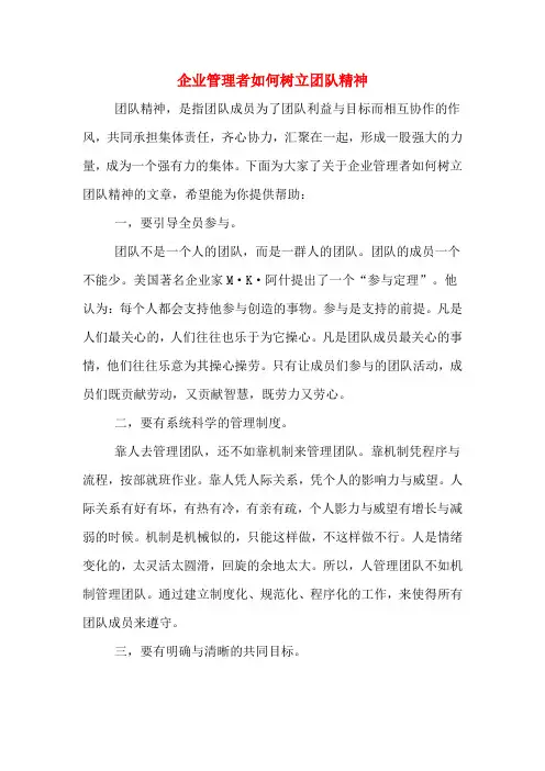企业管理者如何树立团队精神
