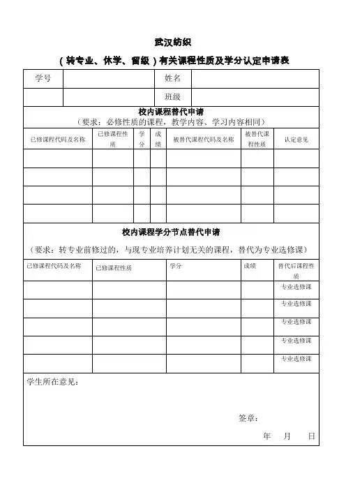 学籍异动(含转专业、休学、留级)学分认定申请表