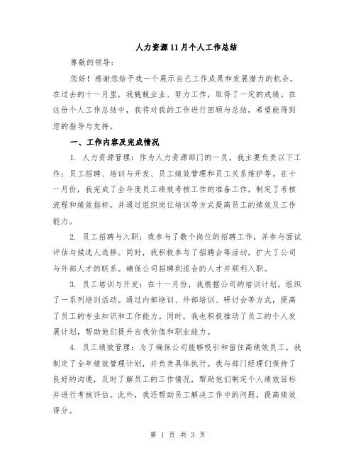 人力资源11月个人工作总结
