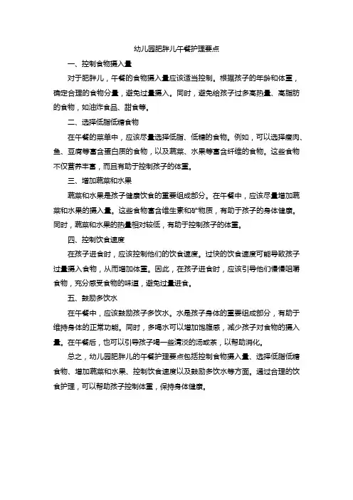 幼儿园肥胖儿午餐护理要点