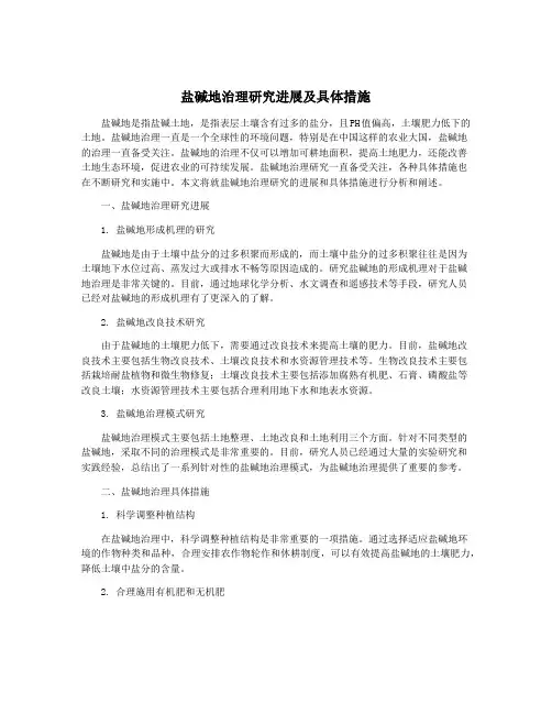 盐碱地治理研究进展及具体措施
