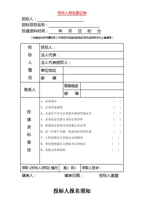 投标人报名登记表