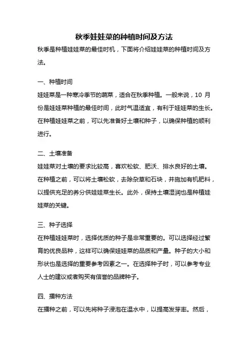 秋季娃娃菜的种植时间及方法