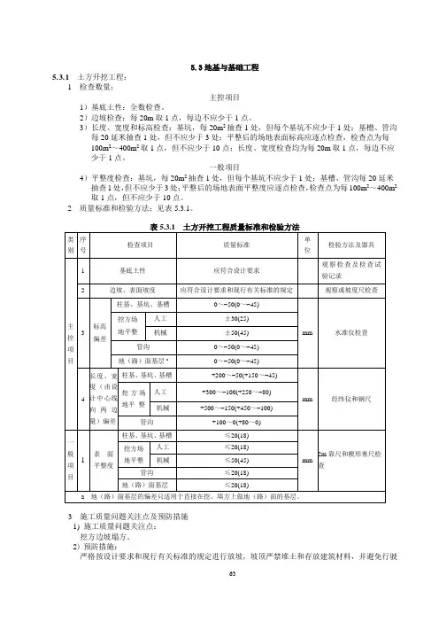 土方开挖工程质量标准和检验方法(电力隧道工程-地基与基础工程)