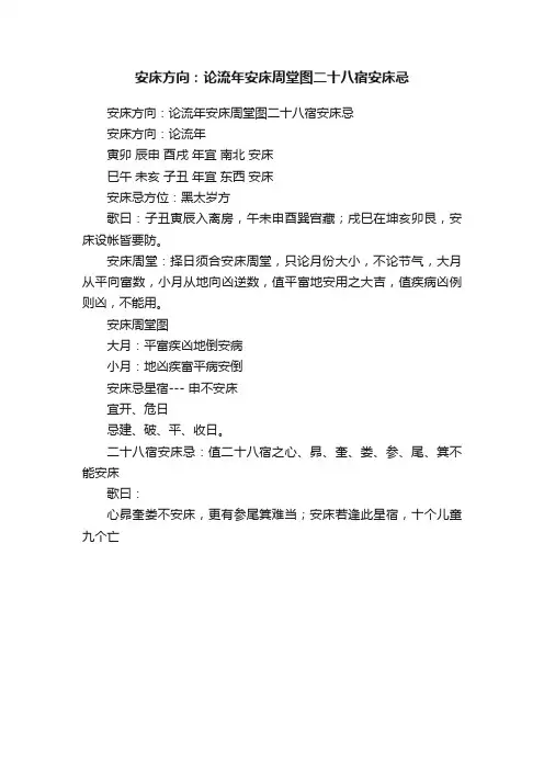 安床方向：论流年安床周堂图二十八宿安床忌