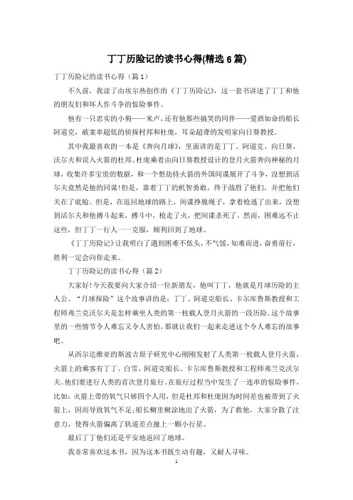 丁丁历险记的读书心得(精选6篇)