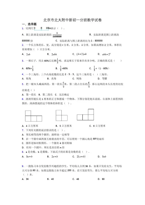 北京市北大附中新初一分班数学试卷