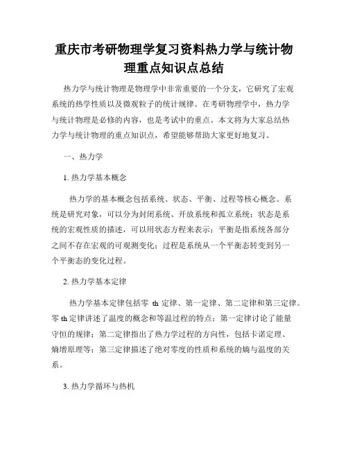 重庆市考研物理学复习资料热力学与统计物理重点知识点总结