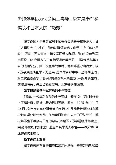 少帅张学良为何会染上毒瘾,原来是奉军参谋长和日本人的“功劳”