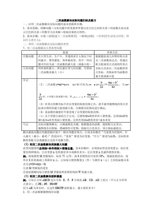 (完整版)二次函数解决实际问题归纳