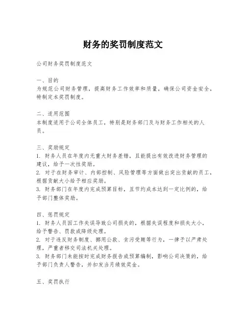 财务的奖罚制度范文