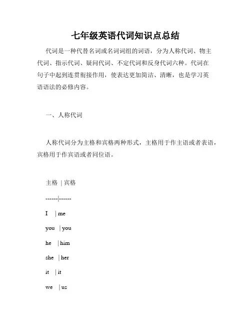 七年级英语代词知识点总结