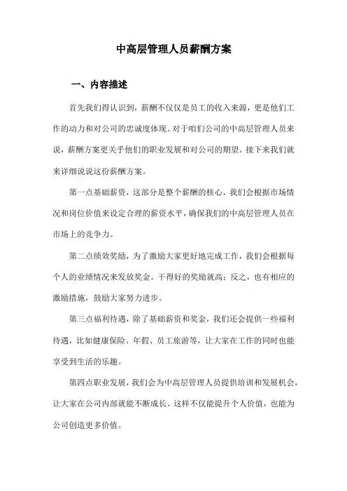 中高层管理人员薪酬方案