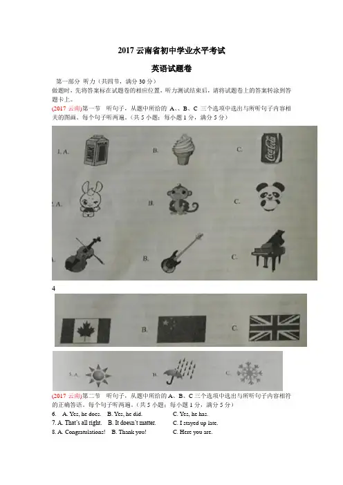2017云南英语试题解析