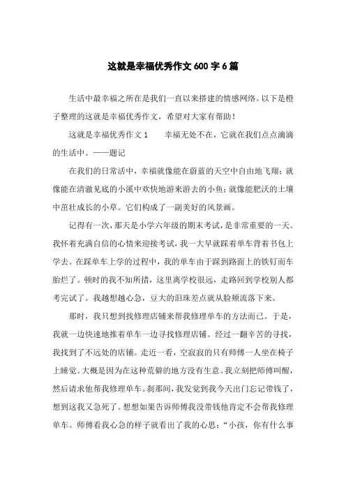 这就是幸福优秀作文600字6篇