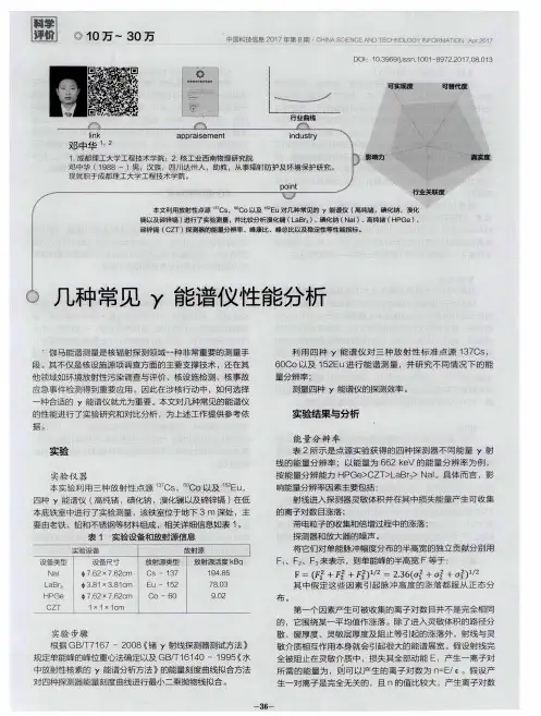 几种常见γ能谱仪性能分析