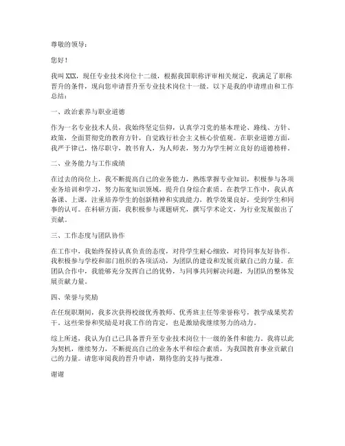 职称十一级申请书模板范文