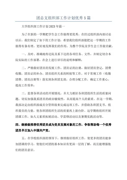 团总支组织部工作计划优秀5篇